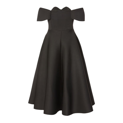 Quiz Clothing Black Off-Shoulder Pleated Skater Midi Dress