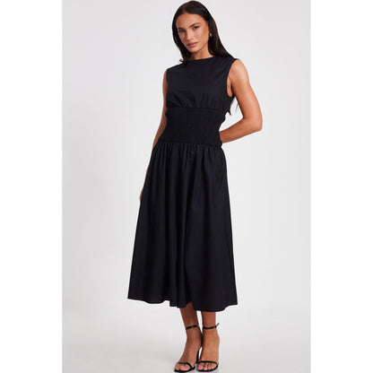 Quiz Clothing Black Round Neck Sleeveless Waisted Midi Dress