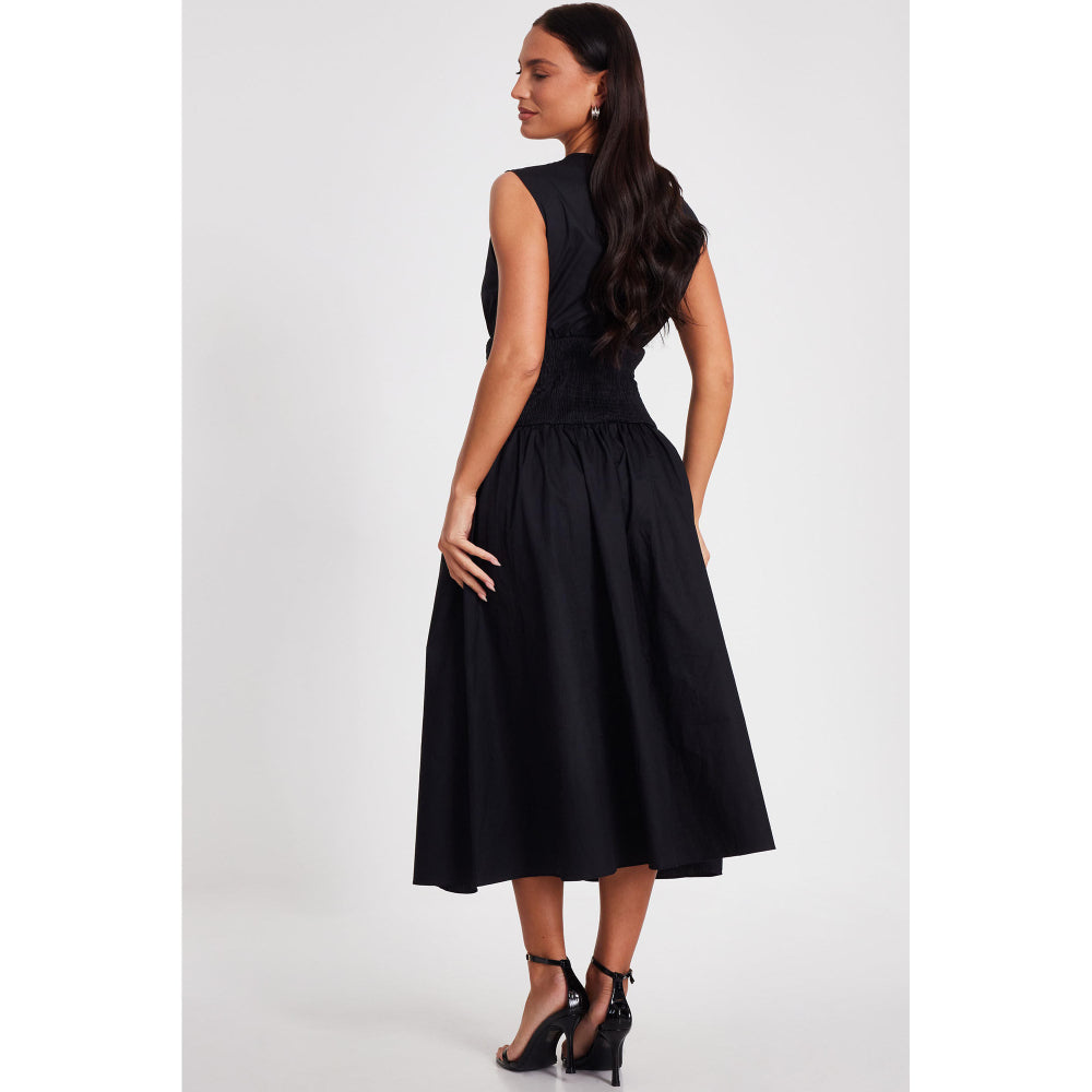 Quiz Clothing Black Round Neck Sleeveless Waisted Midi Dress