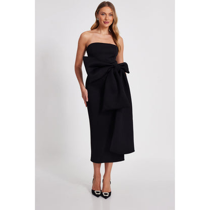 Quiz Clothing Black Tube Front Bow Detail Midi Dress