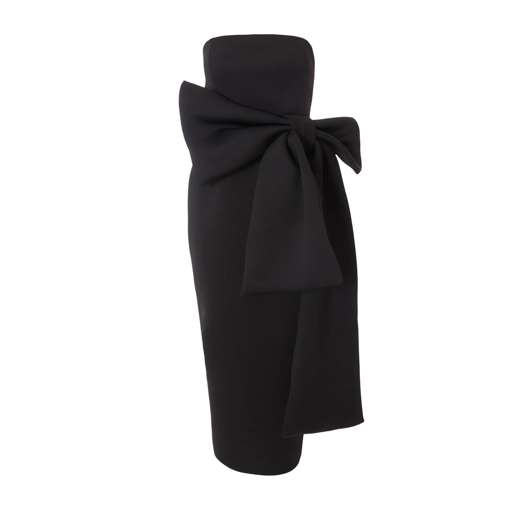 Quiz Clothing Black Tube Front Bow Detail Midi Dress