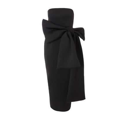 Quiz Clothing Black Tube Front Bow Detail Midi Dress