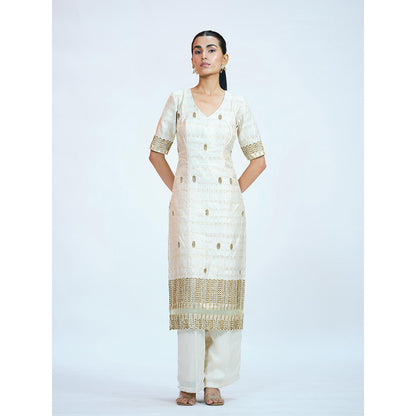 RAAG SUTRA Ivory Brocade Kurta with Palazzo (Set of 2)