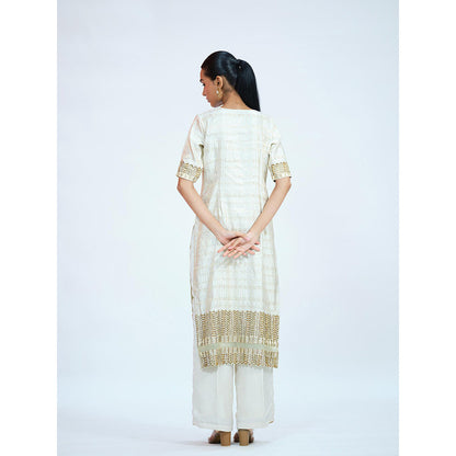 RAAG SUTRA Ivory Brocade Kurta with Palazzo (Set of 2)