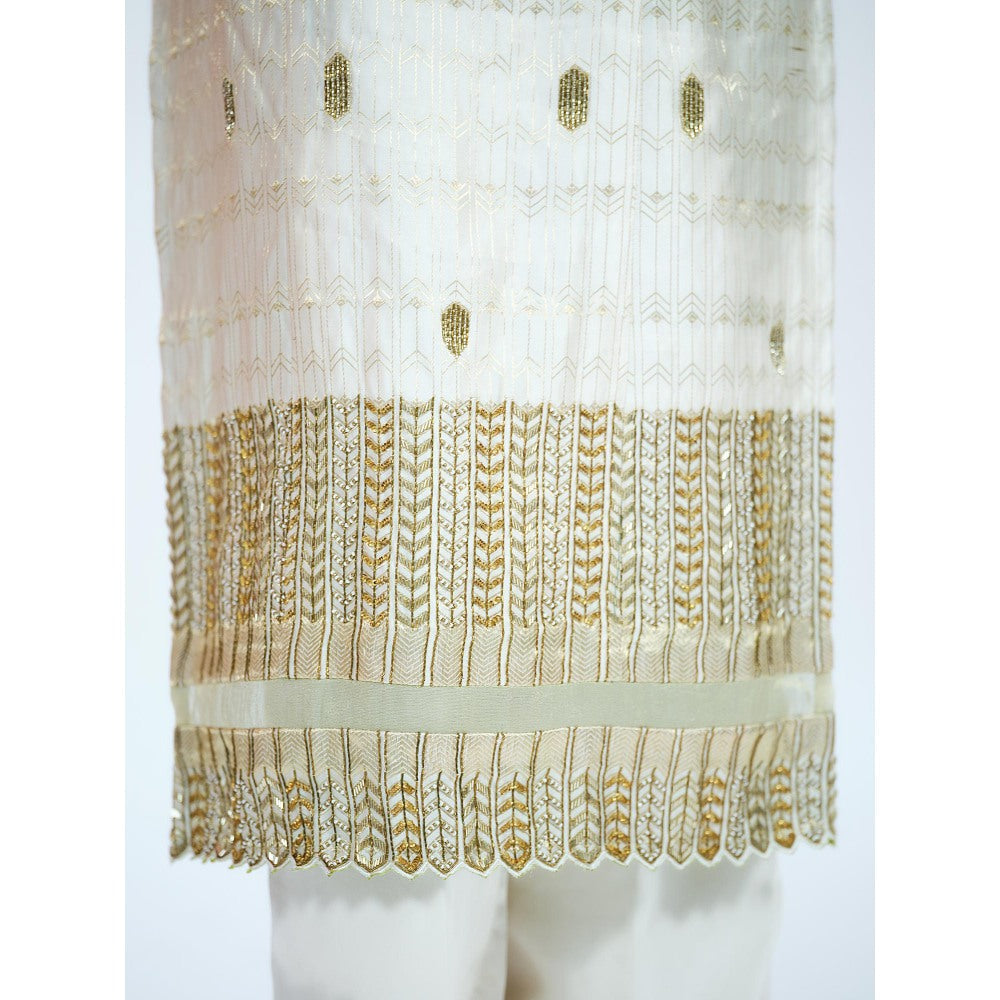 RAAG SUTRA Ivory Brocade Kurta with Palazzo (Set of 2)