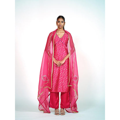 RAAG SUTRA Rani Banarasi Brocade Kurta with Pant and Dupatta (Set of 3)