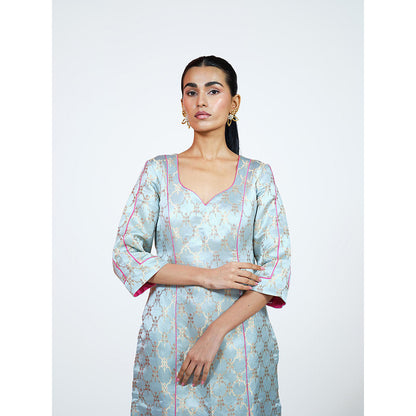 RAAG SUTRA Sky Blue Banarasi Brocade Kurta with Palazzo (Set of 2)