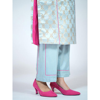 RAAG SUTRA Sky Blue Banarasi Brocade Kurta with Palazzo (Set of 2)