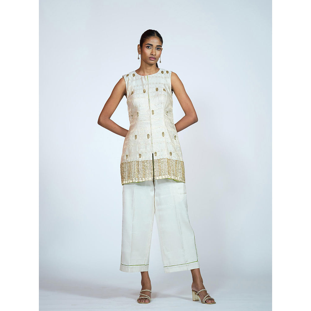 RAAG SUTRA Ivory Brocade Kurti with Palazzo (Set of 2)