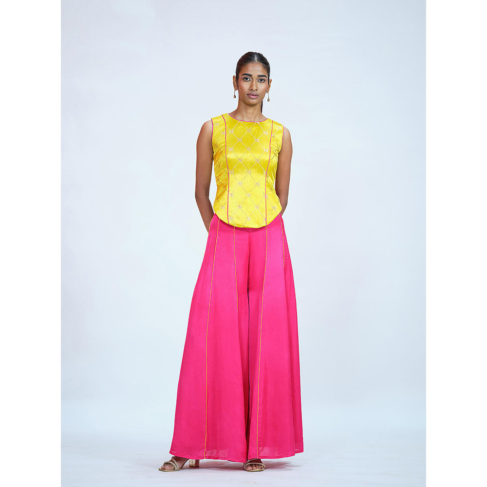 RAAG SUTRA Multi-Color Brocade Top with Pink Palazzo (Set of 2)
