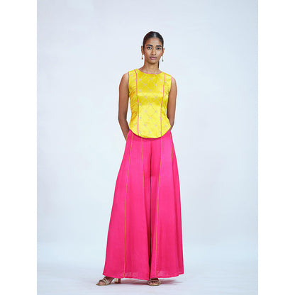 RAAG SUTRA Multi-Color Brocade Top with Pink Palazzo (Set of 2)