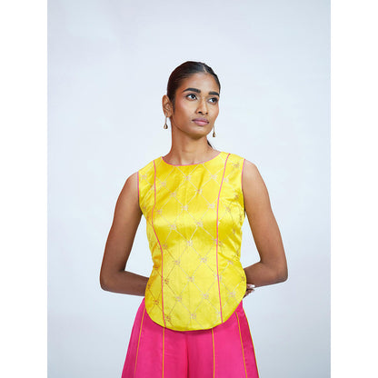 RAAG SUTRA Multi-Color Brocade Top with Pink Palazzo (Set of 2)