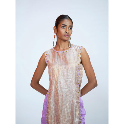 RAAG SUTRA Lavender Tissue Brocade Kurta with Palazzo (Set of 2)