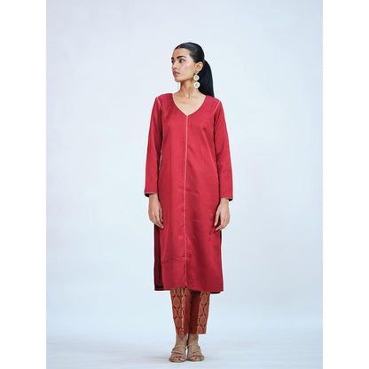 RAAG SUTRA Maroon Banarasi Brocade Kurta with Pant (Set of 2)