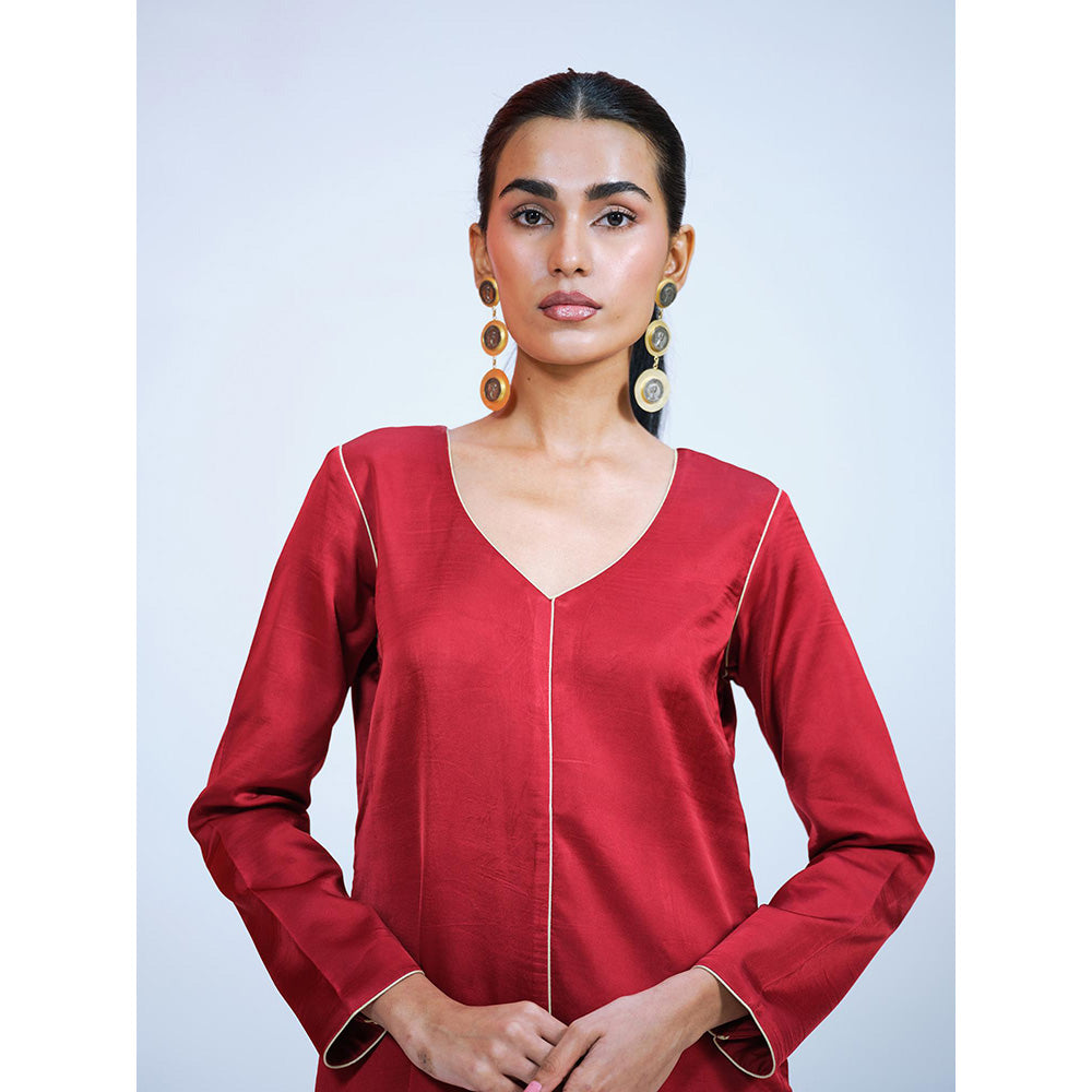 RAAG SUTRA Maroon Banarasi Brocade Kurta with Pant (Set of 2)
