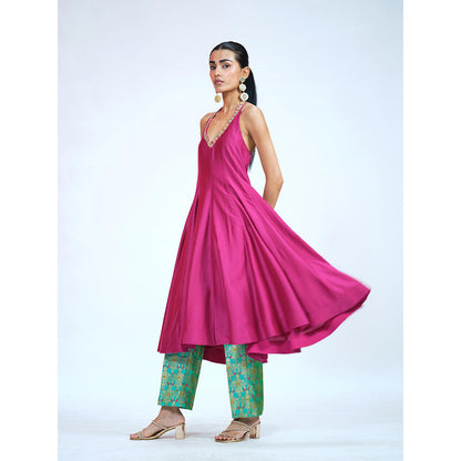 RAAG SUTRA Purple Halter Neck Anarkali Kurta with Pant (Set of 2)