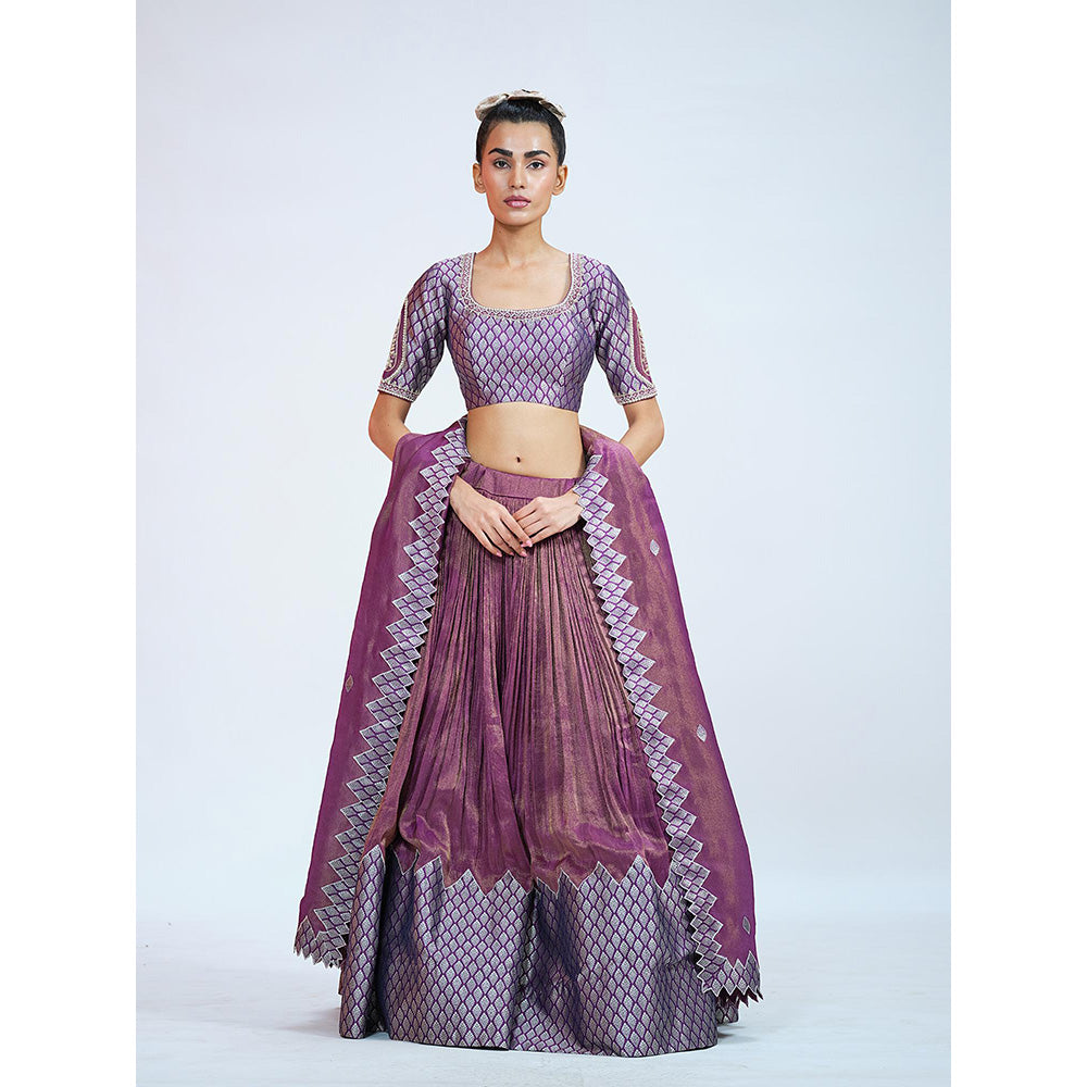 RAAG SUTRA Purple Tissue And Brocade Lehenga with Blouse and Dupatta (Set of 3)