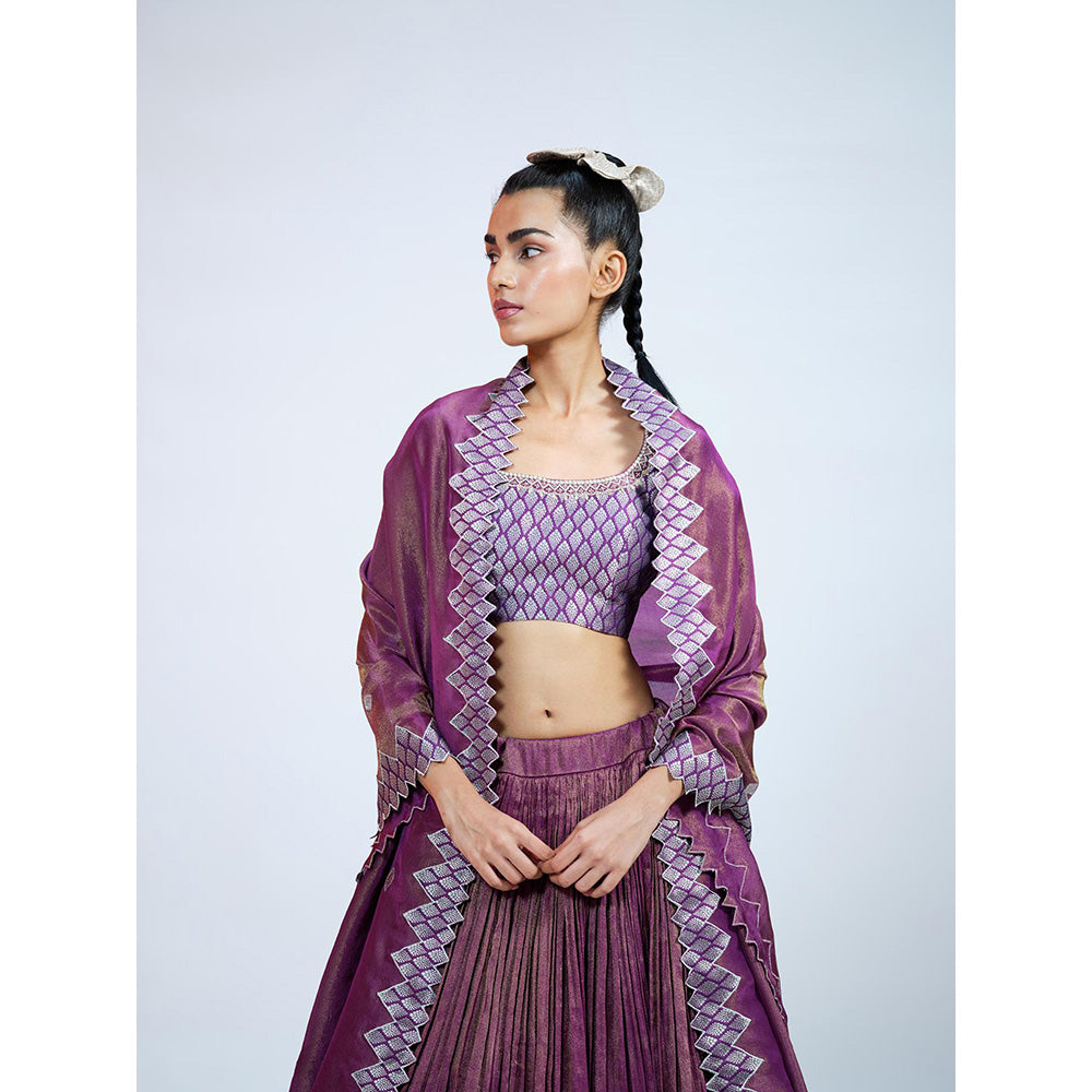 RAAG SUTRA Purple Tissue And Brocade Lehenga with Blouse and Dupatta (Set of 3)