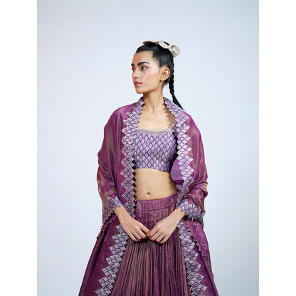 RAAG SUTRA Purple Tissue And Brocade Lehenga with Blouse and Dupatta (Set of 3)