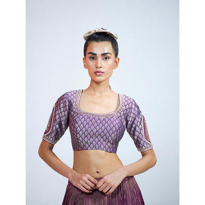 RAAG SUTRA Purple Tissue And Brocade Lehenga with Blouse and Dupatta (Set of 3)