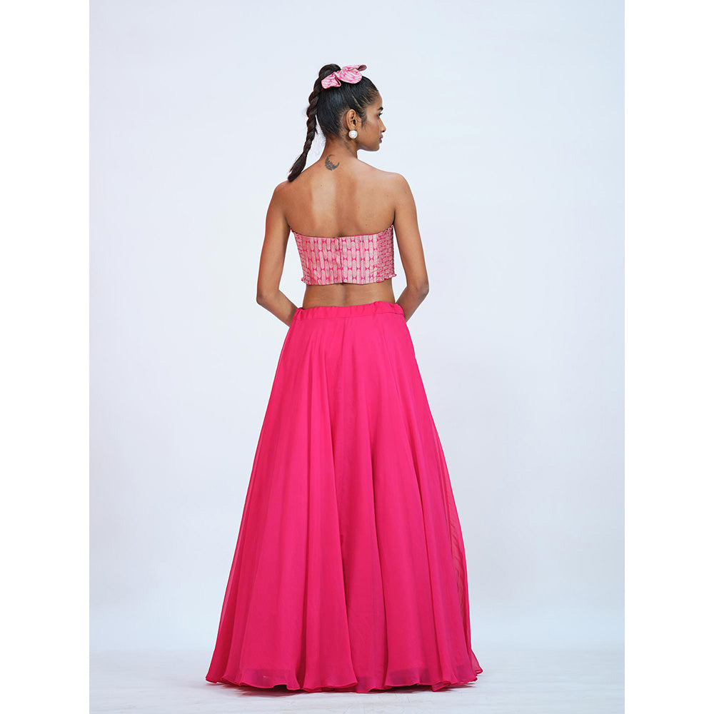 RAAG SUTRA Rani Brocade And Georgette Lehenga with Crop Top (Set of 2)
