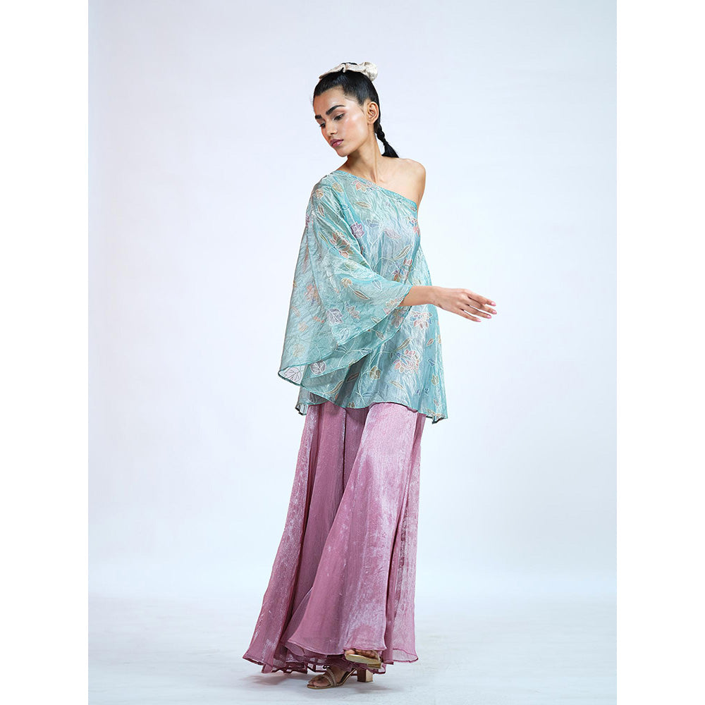 RAAG SUTRA Pastel Crushed Tissue Blouse with Top and Palazzo (Set of 3)
