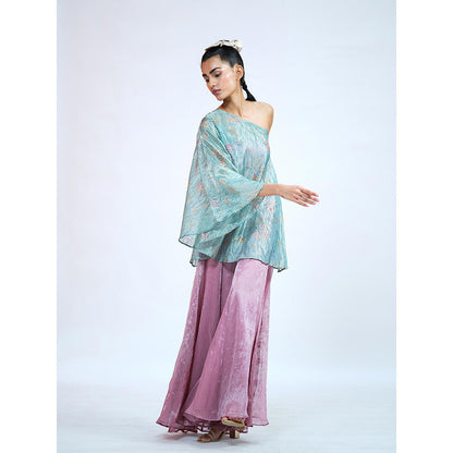 RAAG SUTRA Pastel Crushed Tissue Blouse with Top and Palazzo (Set of 3)
