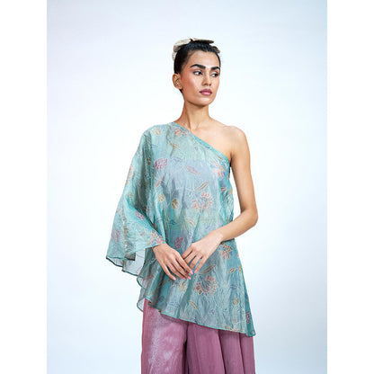 RAAG SUTRA Pastel Crushed Tissue Blouse with Top and Palazzo (Set of 3)