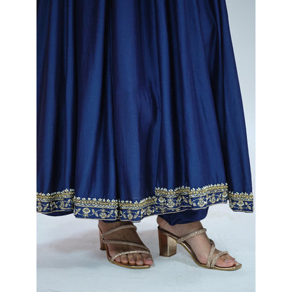 RAAG SUTRA Royal Blue Silk Anarkali Kurta with Jacket and Churidar (Set of 3)