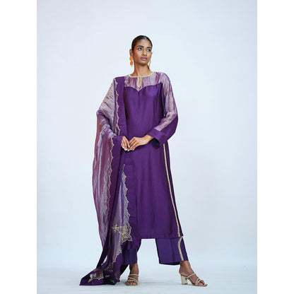 RAAG SUTRA Purple Tissue Kurta with Palazzo and Dupatta (Set of 3)