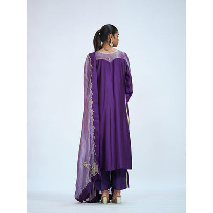 RAAG SUTRA Purple Tissue Kurta with Palazzo and Dupatta (Set of 3)