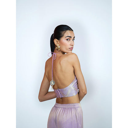 RAAG SUTRA Lavender Brocade Tissue Sharara with Crop Top (Set of 2)