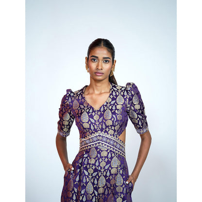 RAAG SUTRA Purple Brocade Jumpsuit