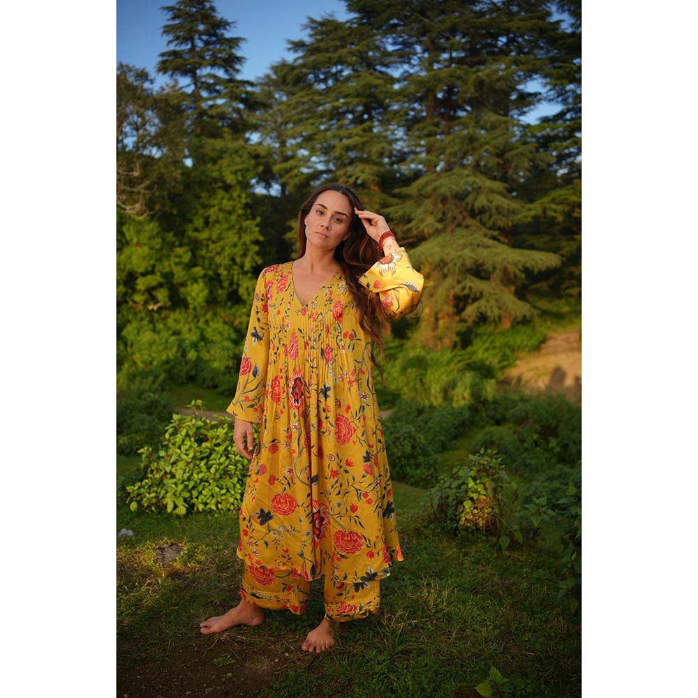 Raas Life Devi Mustard Floral Kurta & Palazzo (Set of 2)