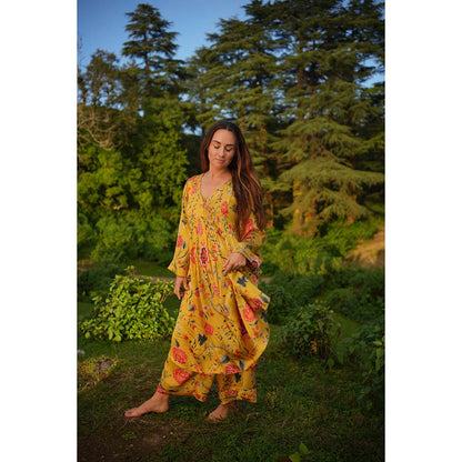 Raas Life Devi Mustard Floral Kurta & Palazzo (Set of 2)
