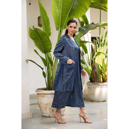 Raas Life Navy Blue Koki Stripes Dress with Jacket (Set of 2)