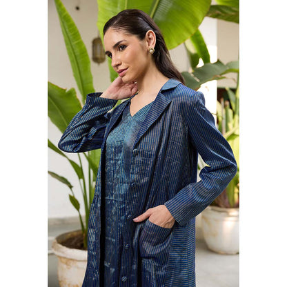 Raas Life Navy Blue Koki Stripes Dress with Jacket (Set of 2)