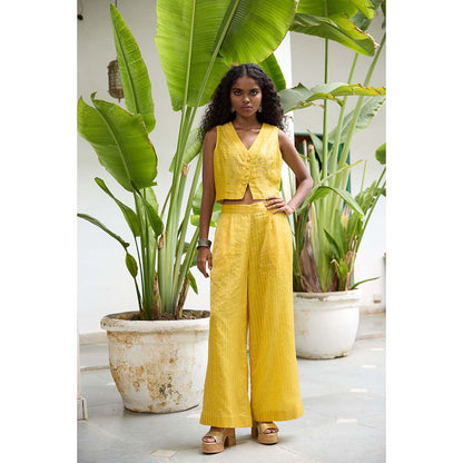 Raas Life Yellow Sabya Zari Chanderi Stripes Co-Ord (Set of 2)