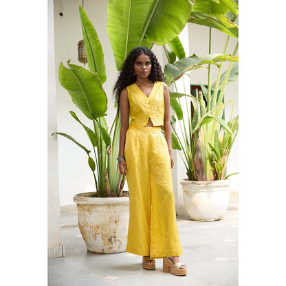 Raas Life Yellow Sabya Zari Chanderi Stripes Co-Ord (Set of 2)