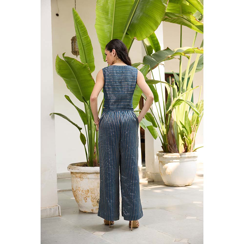 Raas Life Blue Sabya Zari Chanderi Stripes Co-Ord (Set of 2)
