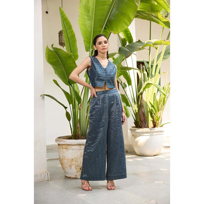 Raas Life Blue Sabya Zari Chanderi Stripes Co-Ord (Set of 2)