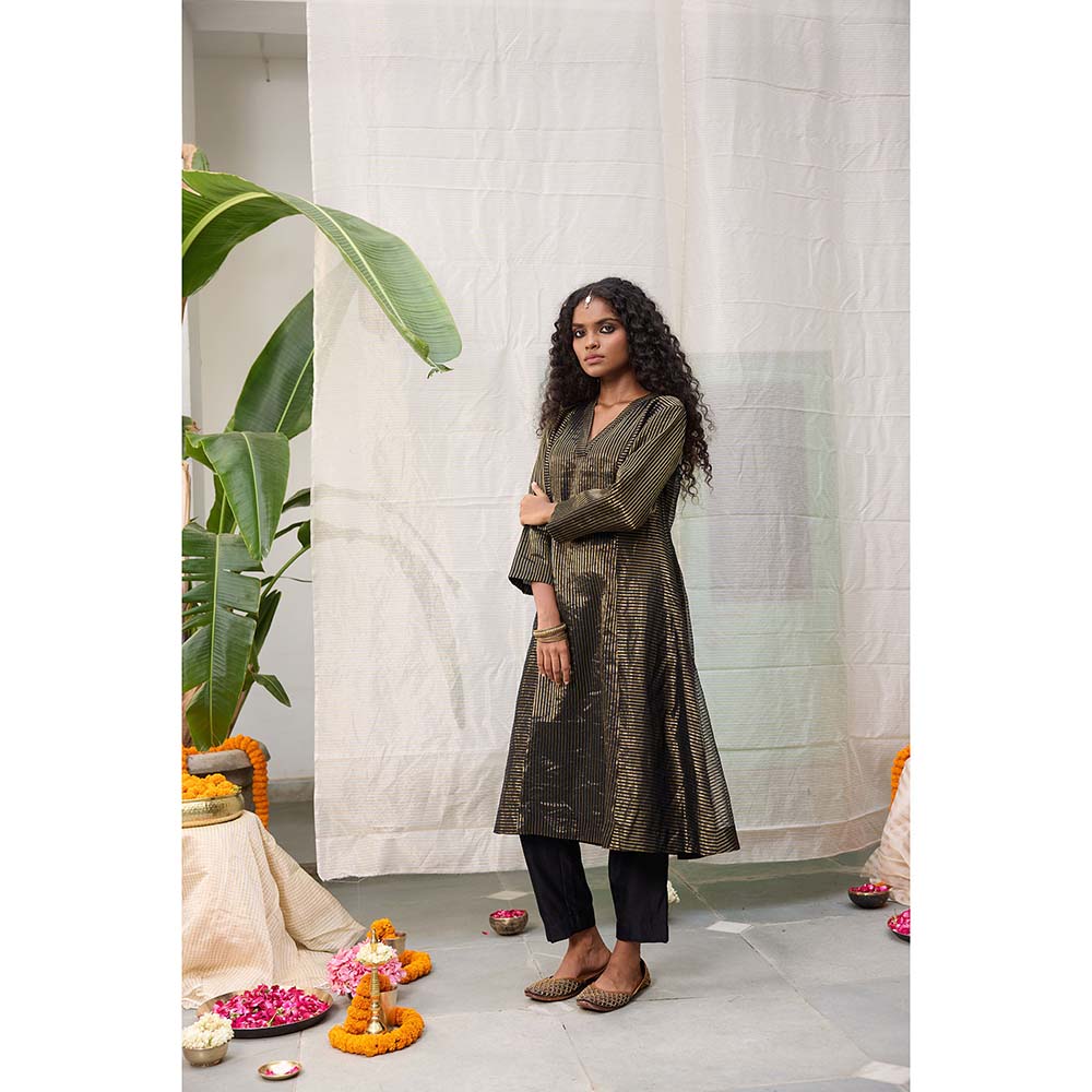 Raas Life Kalakriti Gold Zari Striped Chanderi Kurta and Pant (Set of 2)