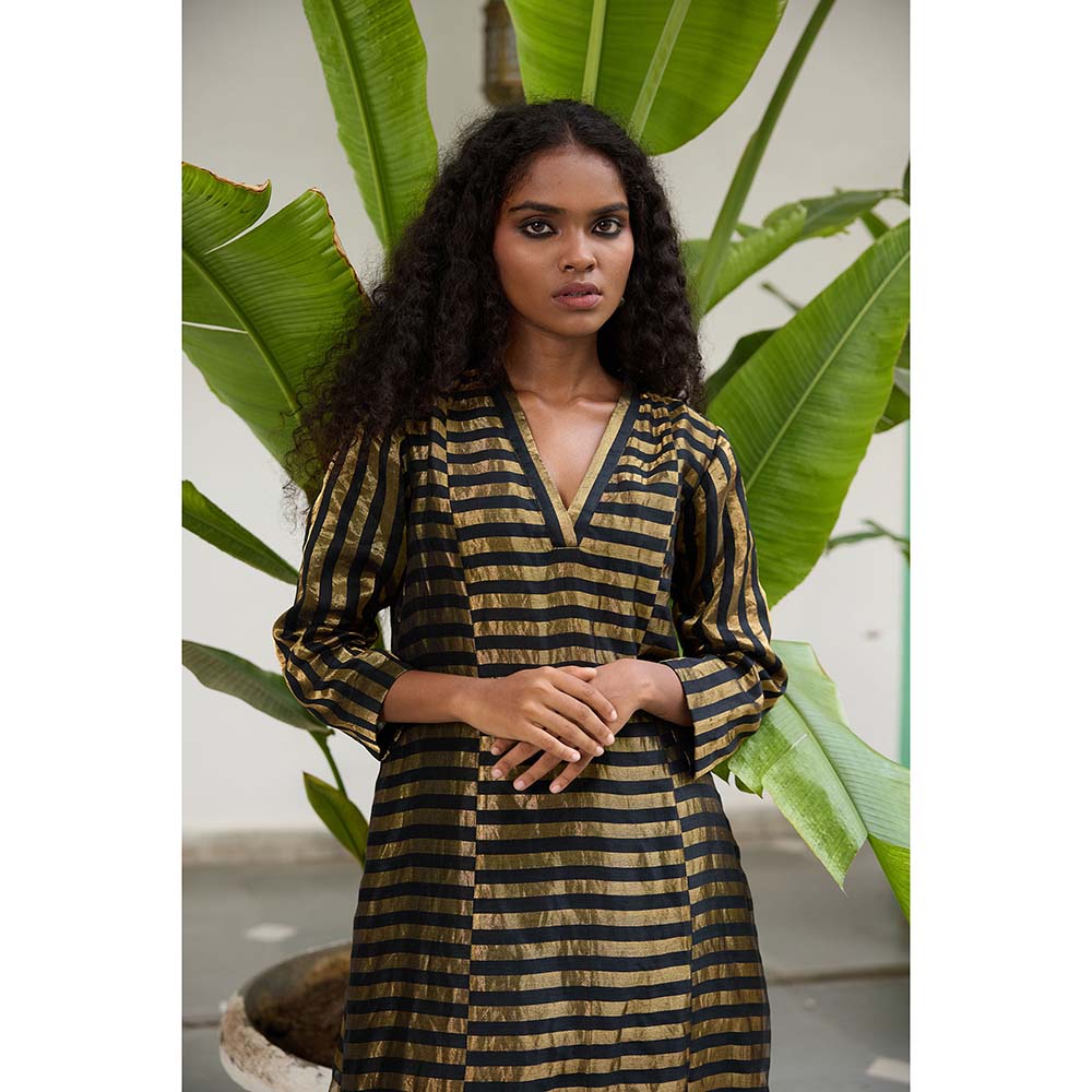 Raas Life Kalakriti Gold Zari Striped Chanderi Kurta and Pant (Set of 2)