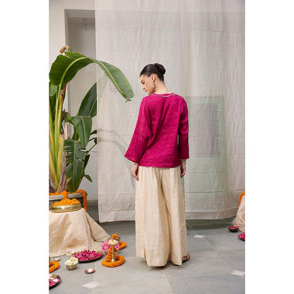 Raas Life Kaveri Zari Chanderi Checks Palazzo with Top (Set of 2)