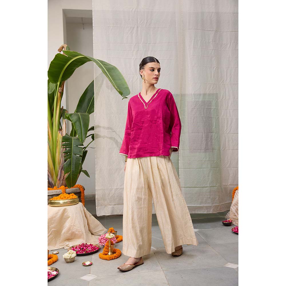 Raas Life Kaveri Zari Chanderi Checks Palazzo with Top (Set of 2)