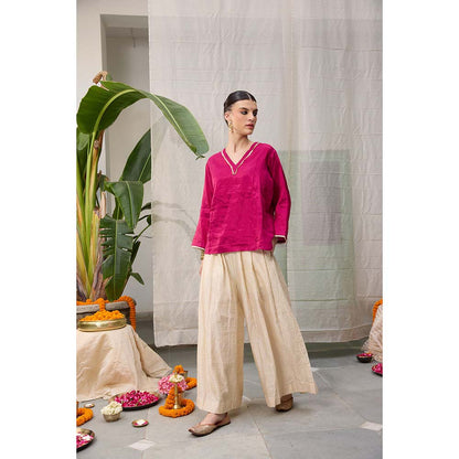 Raas Life Kaveri Zari Chanderi Checks Palazzo with Top (Set of 2)