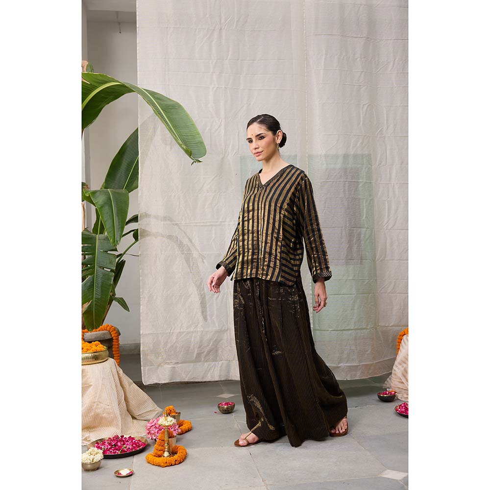 Raas Life Kaveri Gold Chanderi Stripes Kurta and Palazzo (Set of 2)