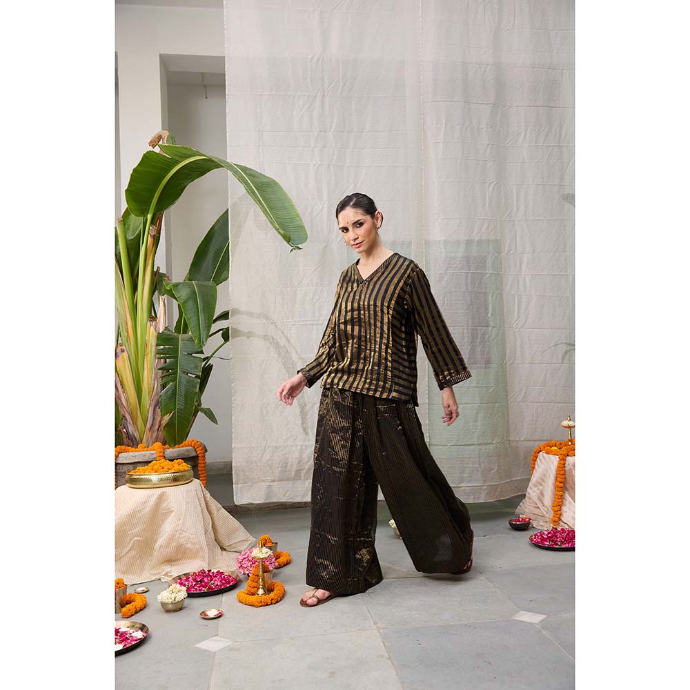 Raas Life Kaveri Gold Chanderi Stripes Kurta and Palazzo (Set of 2)