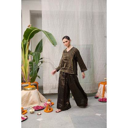 Raas Life Kaveri Gold Chanderi Stripes Kurta and Palazzo (Set of 2)