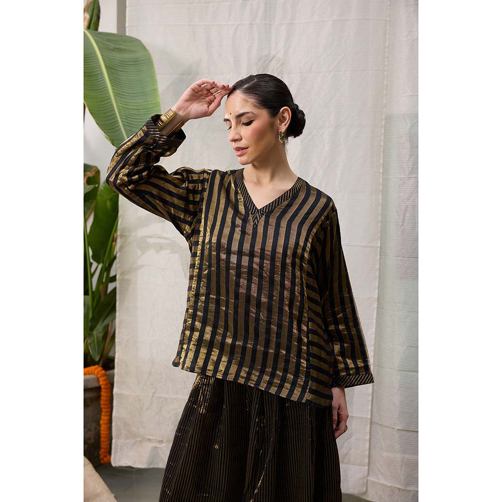 Raas Life Kaveri Gold Chanderi Stripes Kurta and Palazzo (Set of 2)